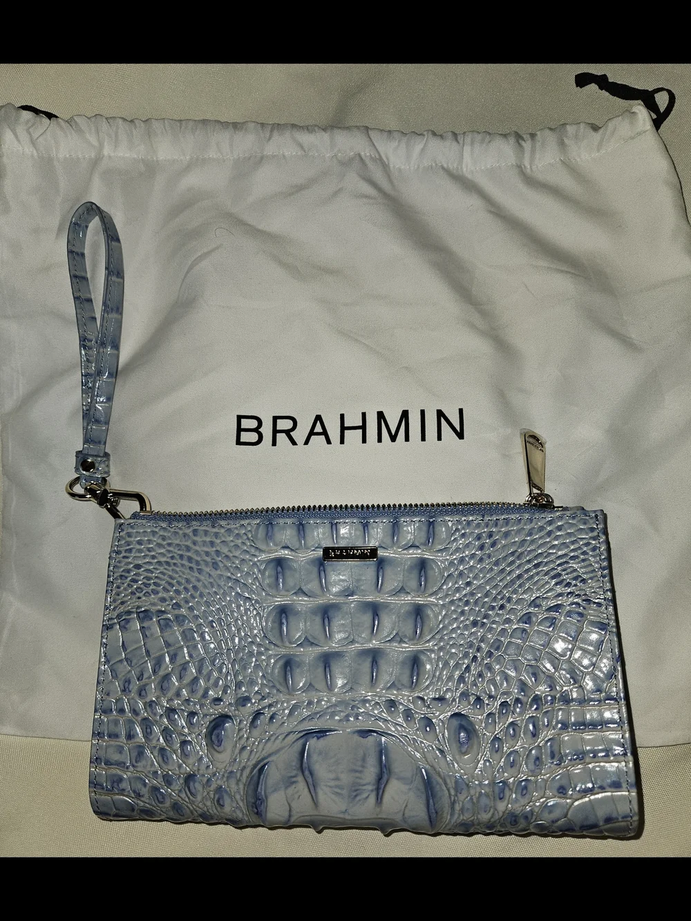 Brahmin Light Blue Croc-Embossed Wristlet